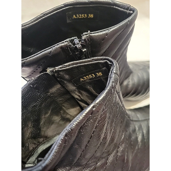 NAPOLEONI QUILTED BLACK Leather Block Heel Zipped Women Booties - Italy Size 38 - Picture 6 of 9